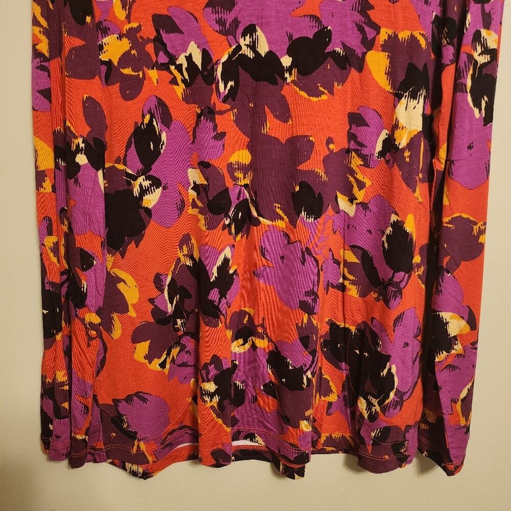 LOGO Lori Goldstein XS Orange Floral Long Sleeve Tunic - Picture 3 of 8